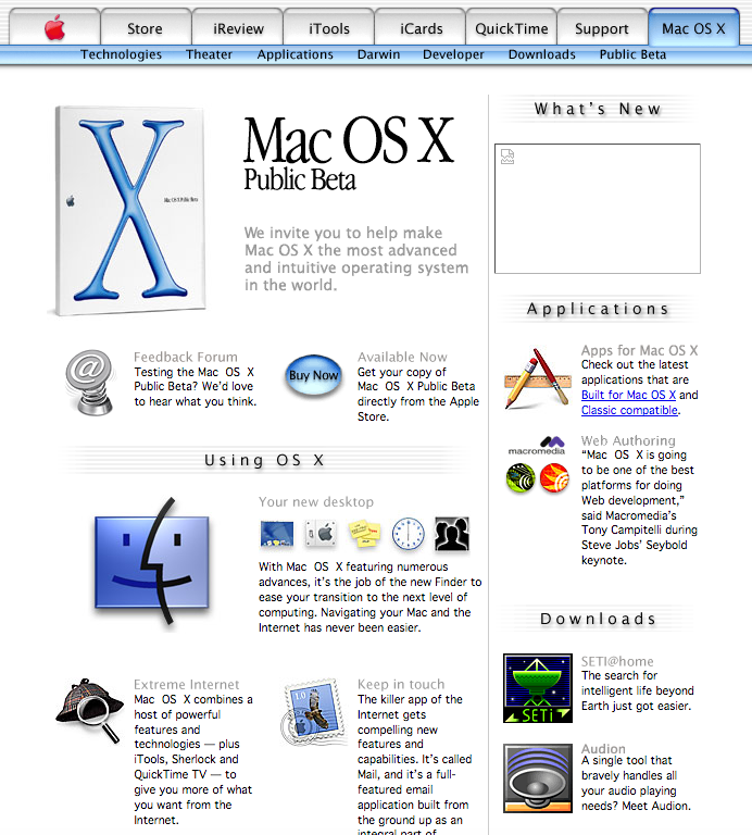 OS X tab on Apple.com (2000)